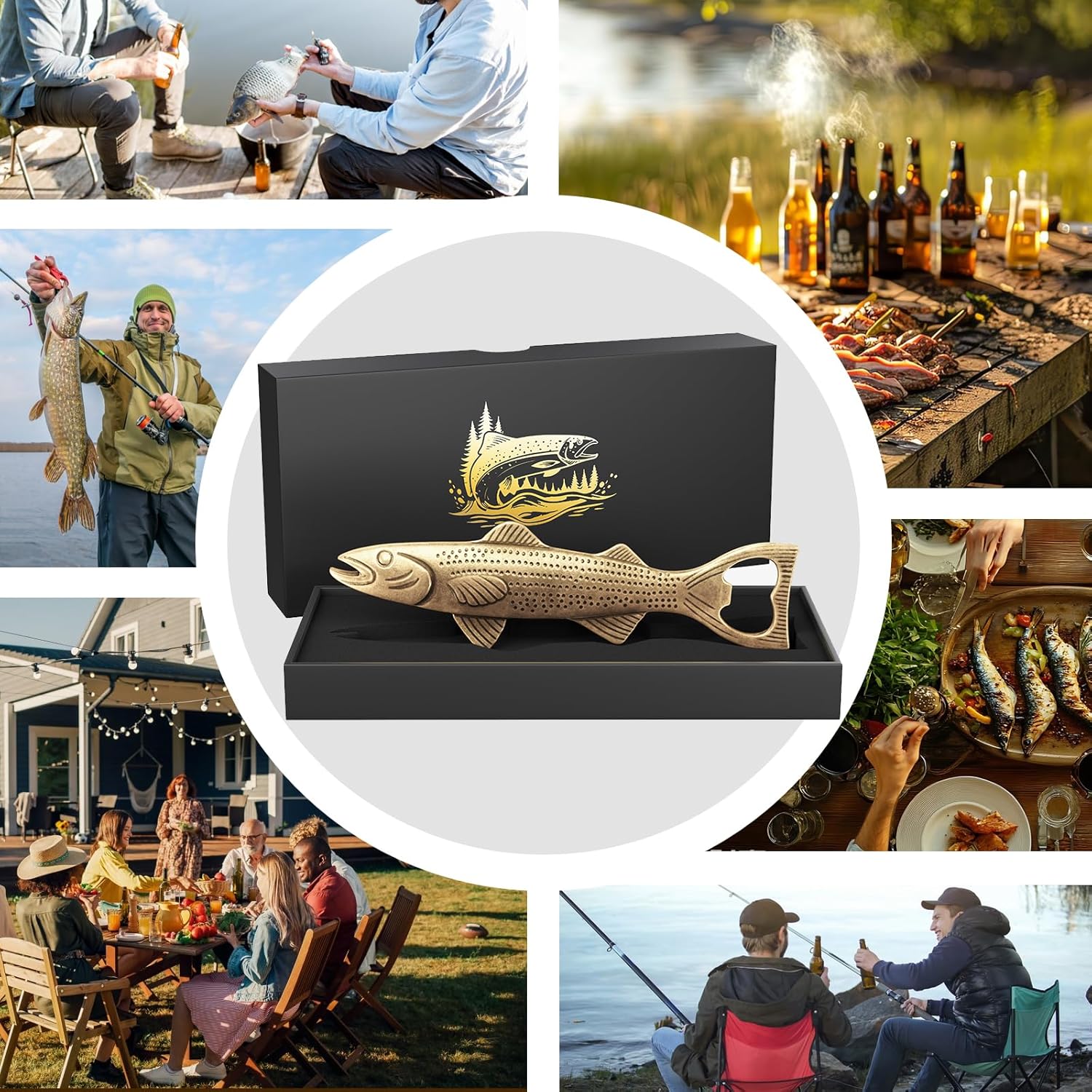 Unique Fish Beer Gifts for Men Vintage Bottle Opener, Fishing Father's Day Birthday Christmas Valentine's Day Gift for Dad Husband Grandpa Boyfriend